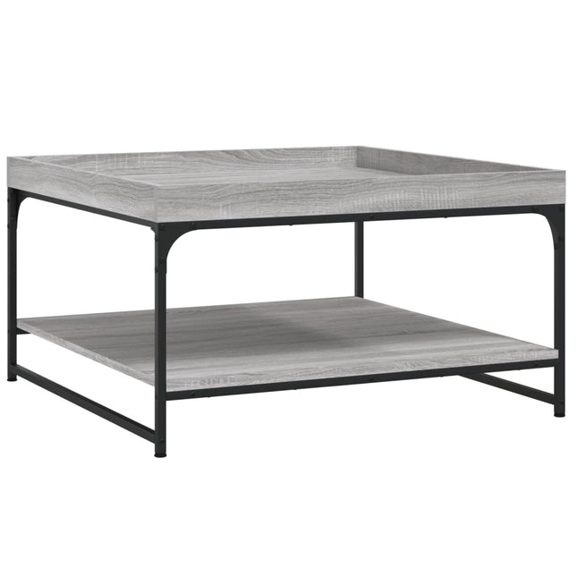 sofabord 80x80x45 cm konstrueret træ og jern grå sonoma-eg
