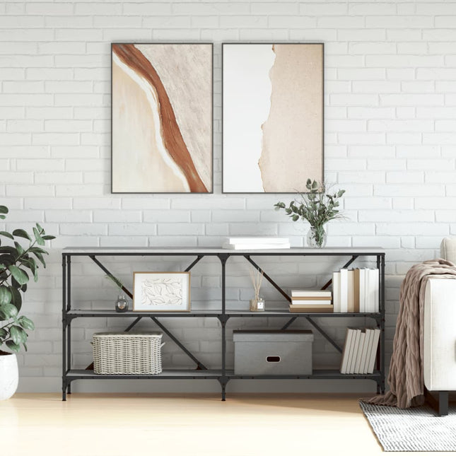 konsolbord 160x30x75 cm konstrueret træ og jern grå sonoma-eg