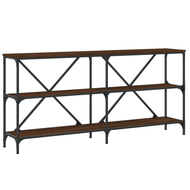 konsolbord 160x30x75 cm konstrueret træ og jern brunt egetræ