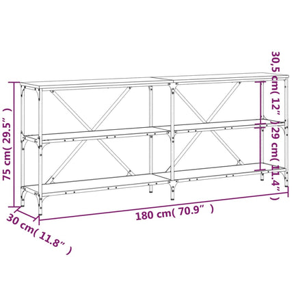konsolbord 180x30x75 cm konstrueret træ og jern sort