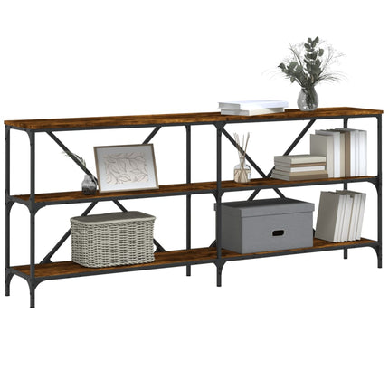 konsolbord 180x30x75 cm konstrueret træ og jern røget sonoma-eg