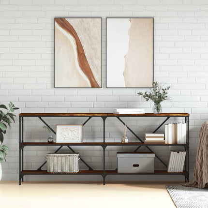 konsolbord 180x30x75 cm konstrueret træ og jern røget sonoma-eg