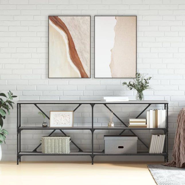 konsolbord 180x30x75 cm konstrueret træ og jern grå sonoma-eg