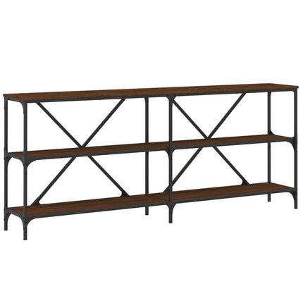 konsolbord 180x30x75 cm konstrueret træ og jern brunt egetræ
