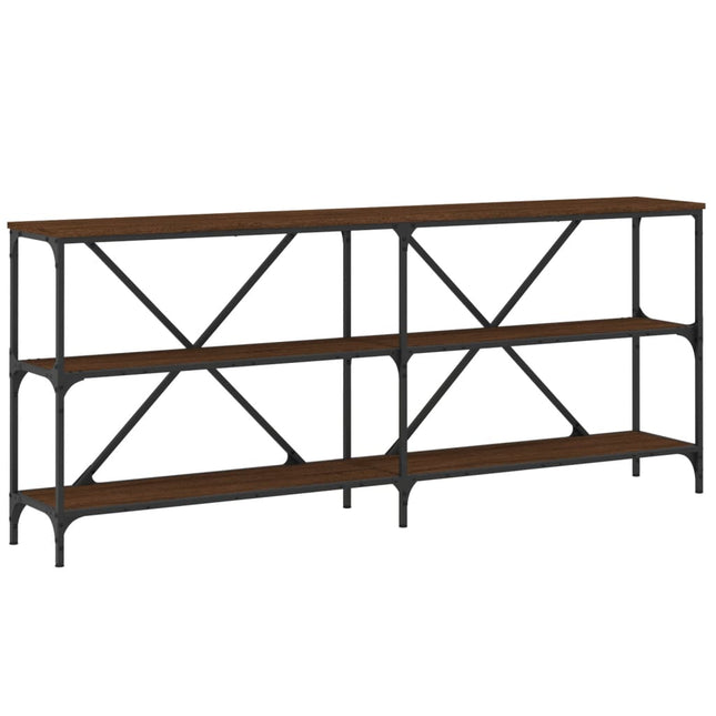 konsolbord 180x30x75 cm konstrueret træ og jern brunt egetræ