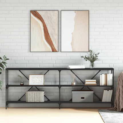 konsolbord 200x30x75 cm konstrueret træ og jern sort