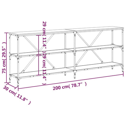 konsolbord 200x30x75 cm konstrueret træ og jern sonoma-eg
