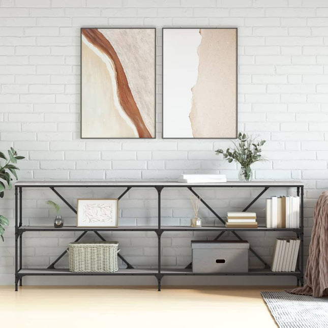 konsolbord 200x30x75 cm konstrueret træ og jern grå sonoma-eg