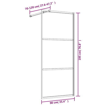 brusevæg 90x195 cm klart sikkerhedsglas guldfarvet