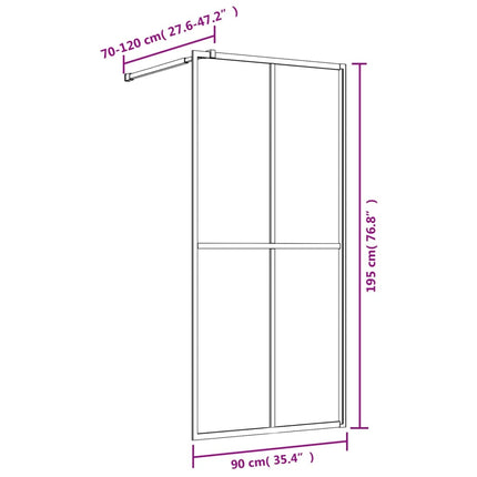 brusevæg 90x195 cm klart sikkerhedsglas guldfarvet