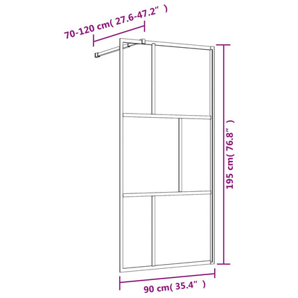 brusevæg 90x195 cm klart sikkerhedsglas guldfarvet