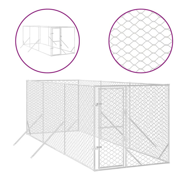 udendørs hundegård 2x6x2 m galvaniseret stål sølvfarvet