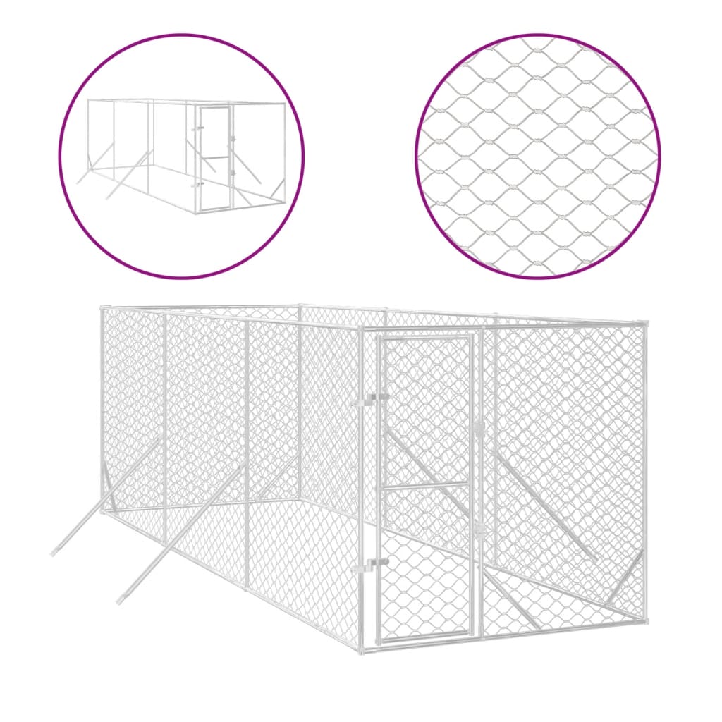 udendørs hundegård 2x6x2 m galvaniseret stål sølvfarvet