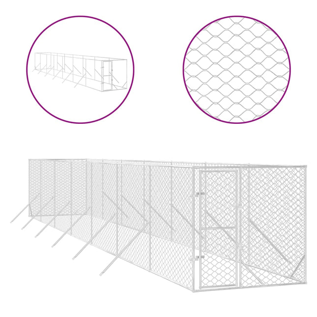 udendørs hundegård 2x14x2 m galvaniseret stål sølvfarvet
