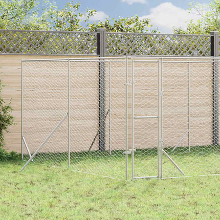 udendørs hundegård 4x4x2 m galvaniseret stål sølvfarvet