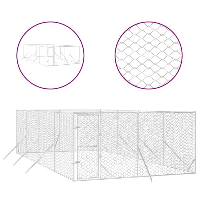 udendørs hundegård 4x8x2 m galvaniseret stål sølvfarvet