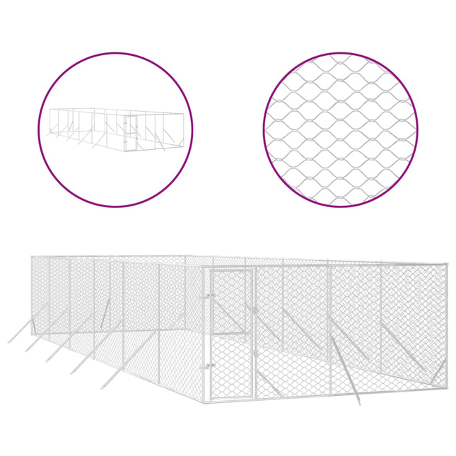 udendørs hundegård 4x12x2 m galvaniseret stål sølvfarvet