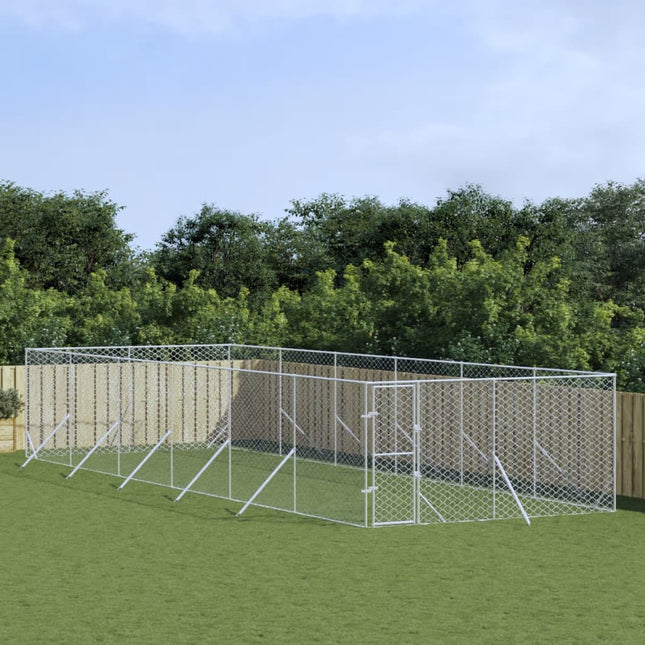udendørs hundegård 4x12x2 m galvaniseret stål sølvfarvet