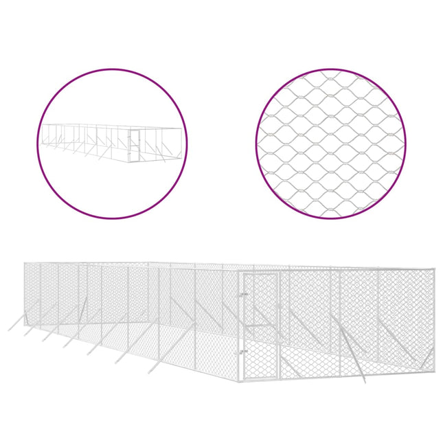 udendørs hundegård 4x16x2 m galvaniseret stål sølvfarvet