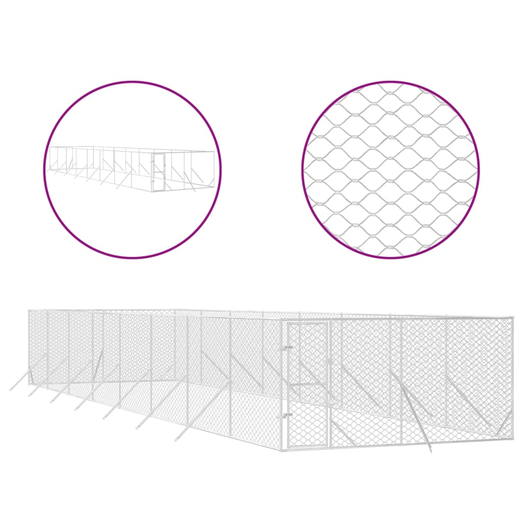 udendørs hundegård 4x16x2 m galvaniseret stål sølvfarvet