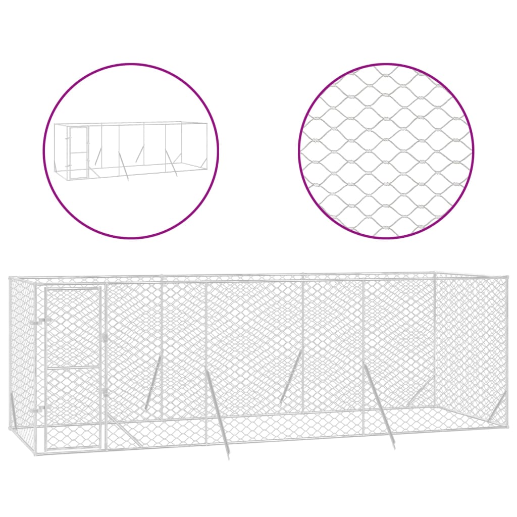 udendørs hundegård 6x2x2 m galvaniseret stål sølvfarvet