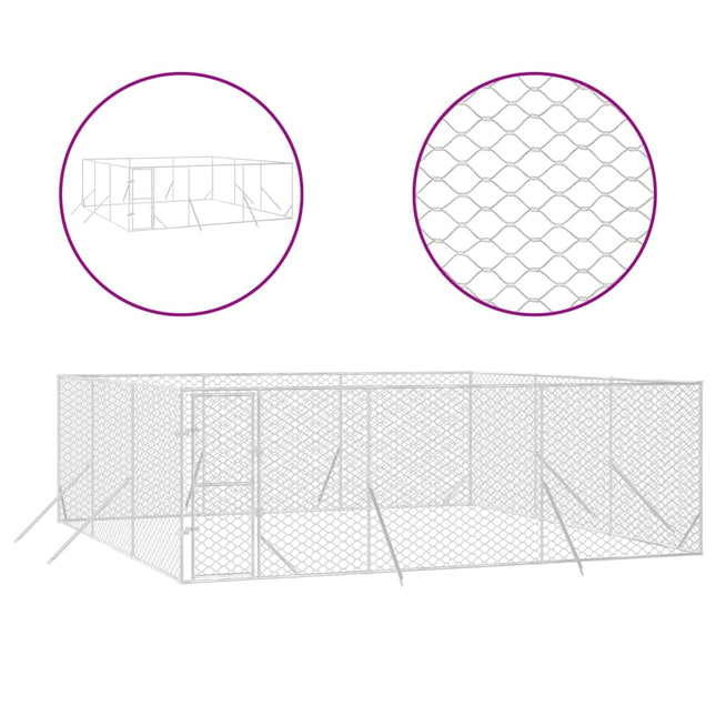 udendørs hundegård 6x6x2 m galvaniseret stål sølvfarvet