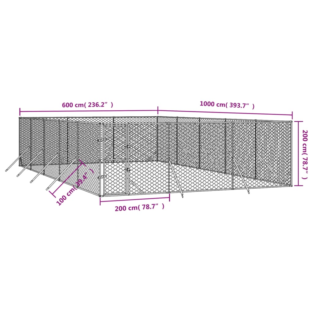 udendørs hundegård 6x10x2 m galvaniseret stål sølvfarvet