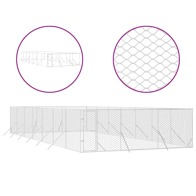 udendørs hundegård 6x14x2 m galvaniseret stål sølvfarvet