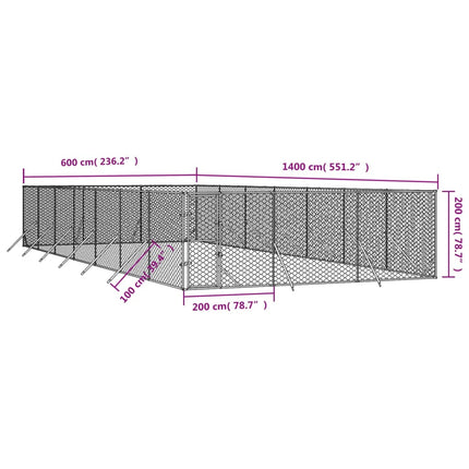 udendørs hundegård 6x14x2 m galvaniseret stål sølvfarvet