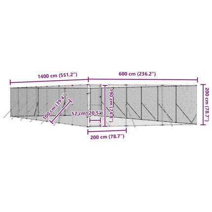 udendørs hundegård 6x14x2 m galvaniseret stål sølvfarvet