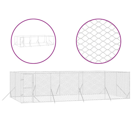 udendørs hundegård 8x4x2 m galvaniseret stål sølvfarvet