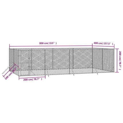 udendørs hundegård 8x4x2 m galvaniseret stål sølvfarvet