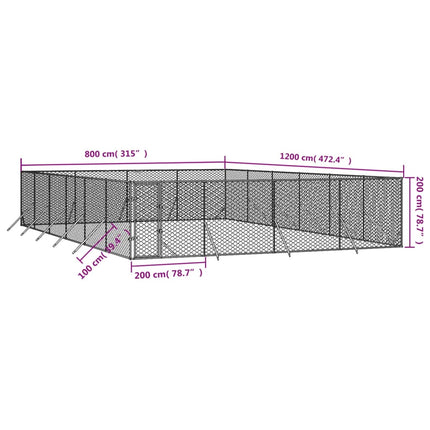 udendørs hundegård 8x12x2 m galvaniseret stål sølvfarvet