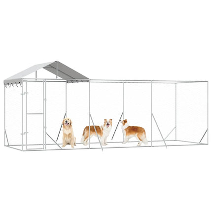 udendørs hundegård med tag 6x2x2,5 m galvaniseret stål sølv