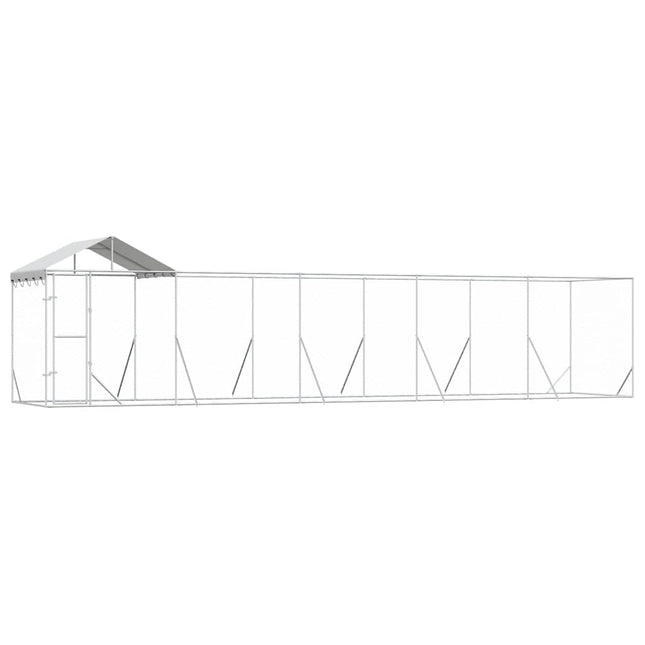 udendørs hundegård med tag 10x2x2,5 m galvaniseret stål sølv