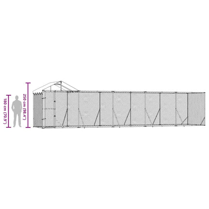 udendørs hundegård med tag 10x2x2,5 m galvaniseret stål sølv