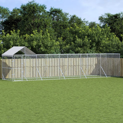 udendørs hundegård med tag 10x2x2,5 m galvaniseret stål sølv