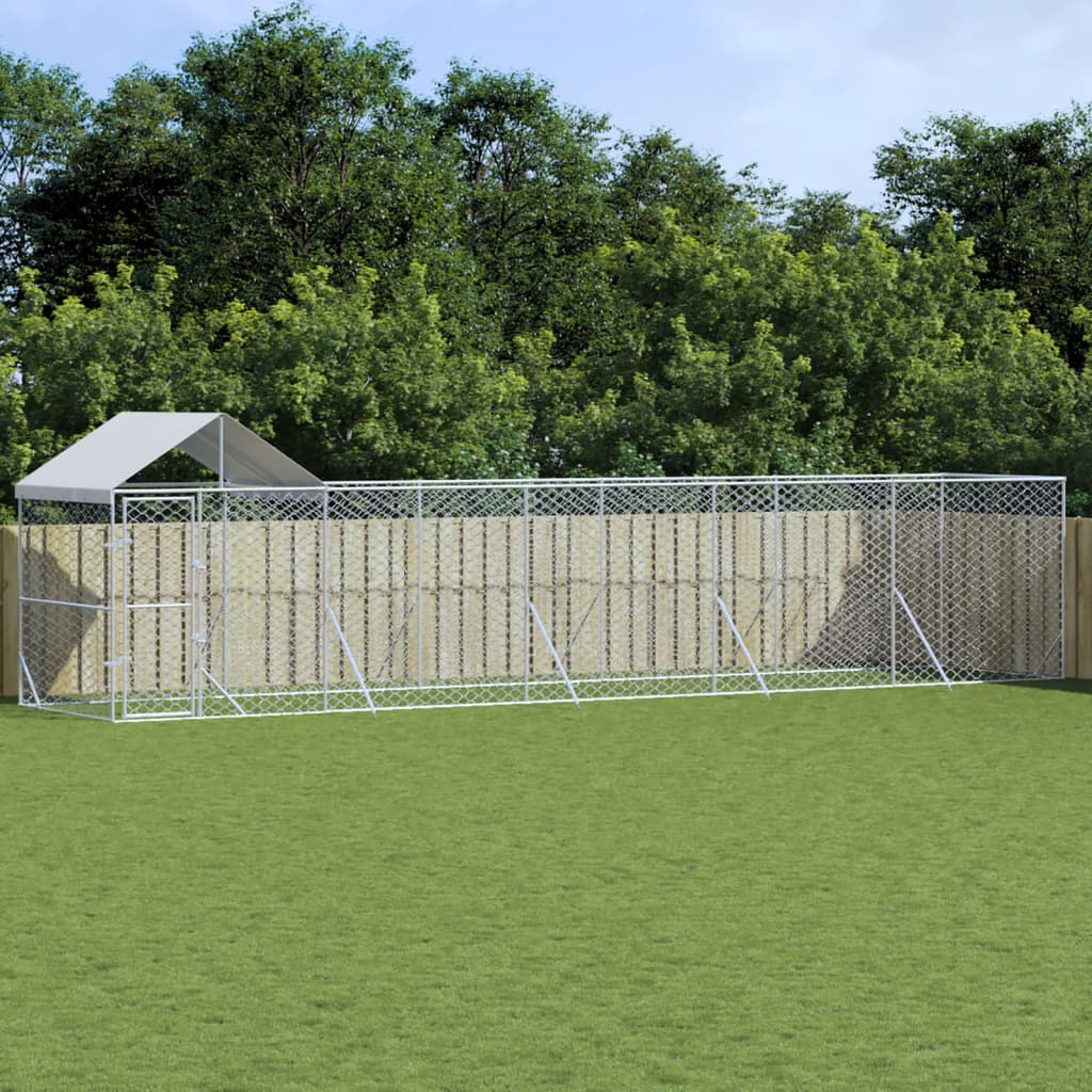 udendørs hundegård med tag 10x2x2,5 m galvaniseret stål sølv