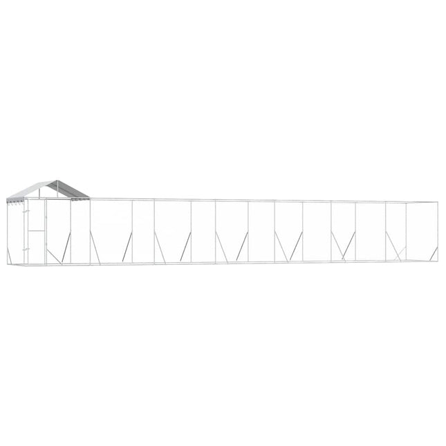 udendørs hundegård med tag 14x2x2,5 m galvaniseret stål sølv