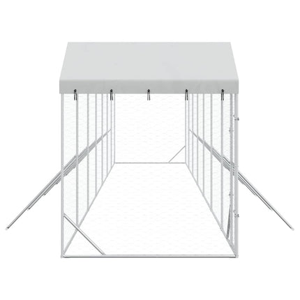 udendørs hundegård med tag 14x2x2,5 m galvaniseret stål sølv