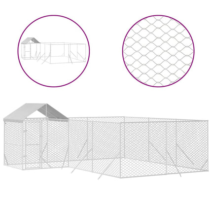 udendørs hundegård med tag 6x6x2,5 m galvaniseret stål sølv