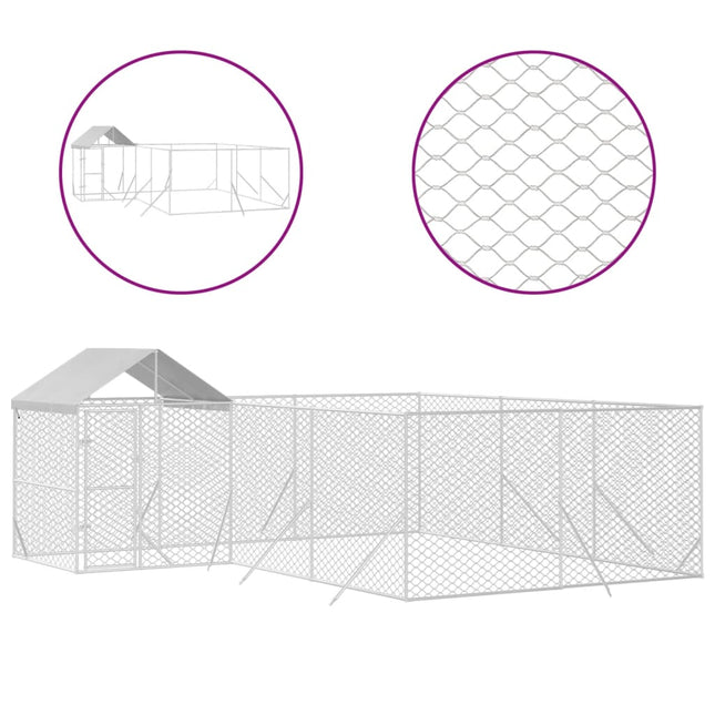 udendørs hundegård med tag 6x6x2,5 m galvaniseret stål sølv