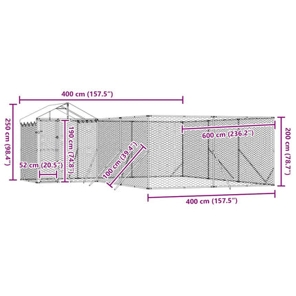 udendørs hundegård med tag 6x6x2,5 m galvaniseret stål sølv