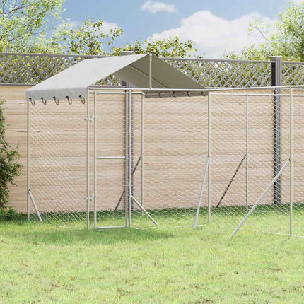 udendørs hundegård med tag 6x6x2,5 m galvaniseret stål sølv