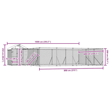 udendørs hundegård med tag 10x6x2,5 m galvaniseret stål sølv