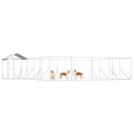 udendørs hundegård med tag 10x8x2,5 m galvaniseret stål sølv