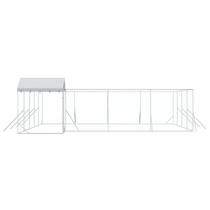 udendørs hundegård med tag 10x8x2,5 m galvaniseret stål sølv