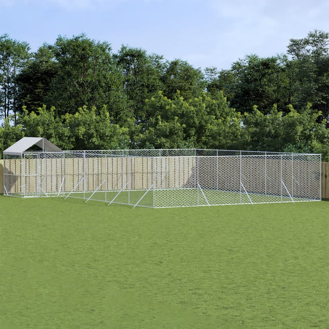 udendørs hundegård med tag 10x8x2,5 m galvaniseret stål sølv