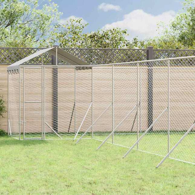 udendørs hundegård med tag 12x12x2,5 m galvaniseret stål sølv