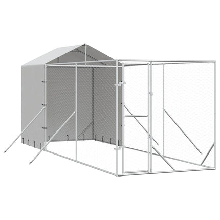 udendørs hundegård med tag 2x6x2,5 m galvaniseret stål sølv